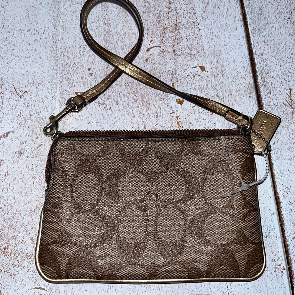 Coach PVC Corner Zip Wristlet Leather Stripe - Picture 5 of 12